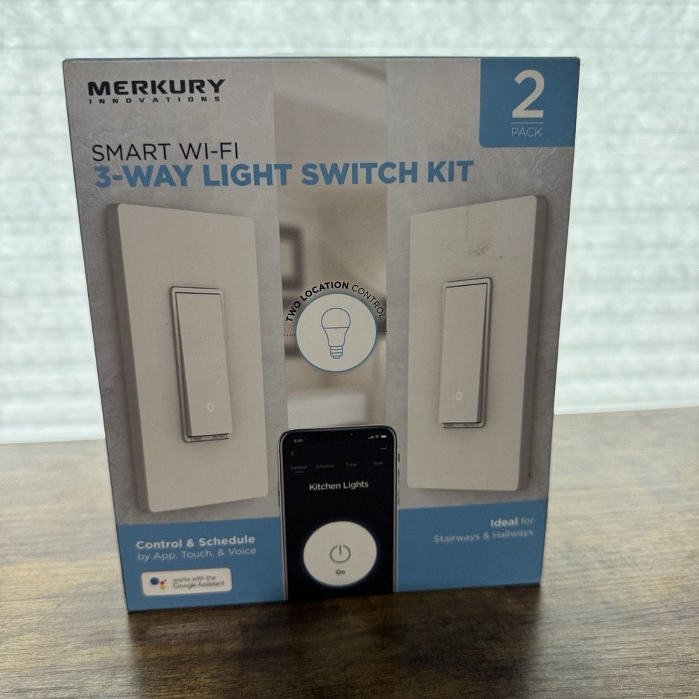 Merkury Innovations 3-Way Smart Light Switch Kit Requires 2.4Ghz Wifi 2 Pack New